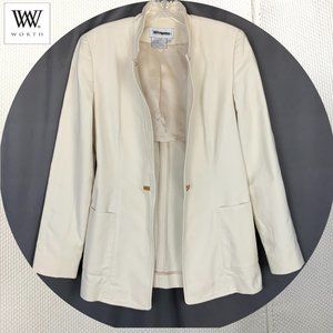 Worth Canvas Cotton Career Tailored Jacket Blazer Leather Trim Size 4